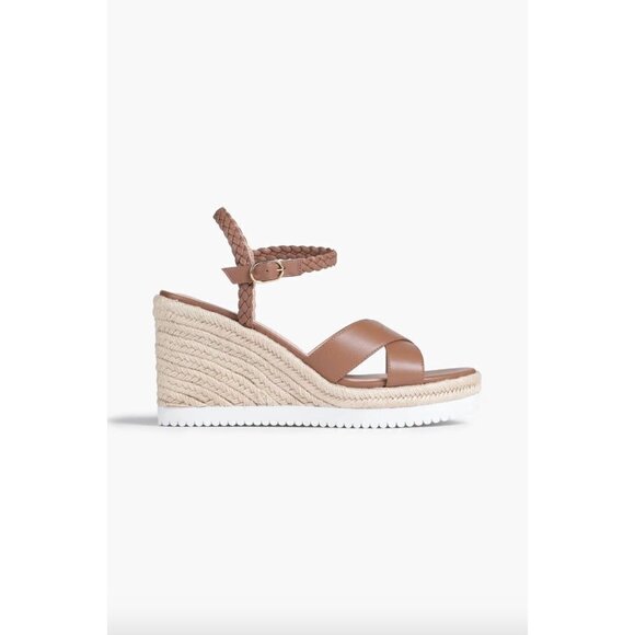 Stuart Weitzman Mykonos Espadrille Braided Leather Wedge Sandal Brown Womens  10 - Picture 2 of 14